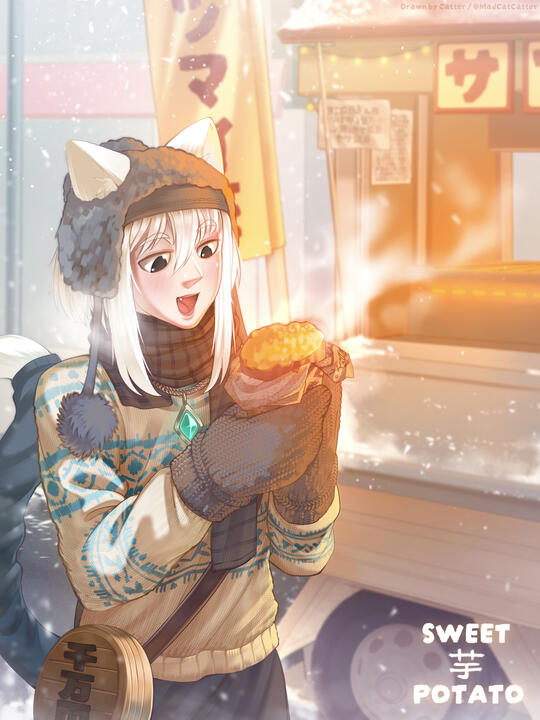 Winter Special enjoys a roasted sweet potato Winter Special enjoys a roasted sweet potato